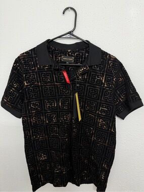 American Breed Black & Gold Patterned Polo Shirt